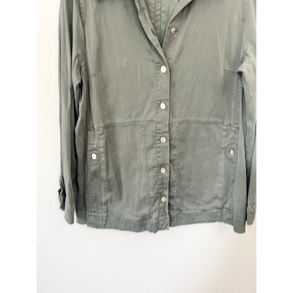 Soft Surroundings Thelma Shirt Green Roll Tab Sleeves Pockets Shacket Utility M - Picture 5 of 8